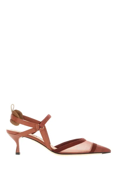 Fendi Mesh Panel Kitten Heel Pointed Toe Pumps In Multicolor