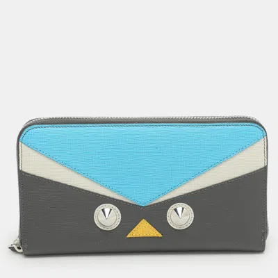 Pre-owned Fendi Multicolor Patchwork Leather Monster Eye Zip Around Wallet
