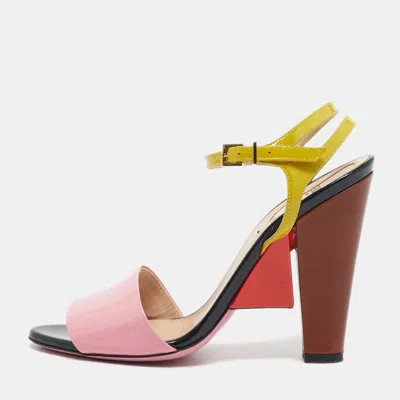Pre-owned Fendi Multicolor Patent Leather Ankle Strap Sandals Size 37