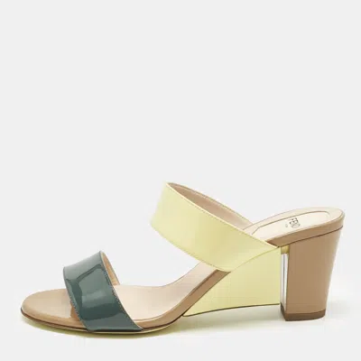 Pre-owned Fendi Multicolor Patent Leather Wedge Slide Sandals Size 37.5