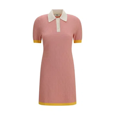 Fendi Women Cotton And Silk Blend Short Dress With All-over Ff Motif In Pink