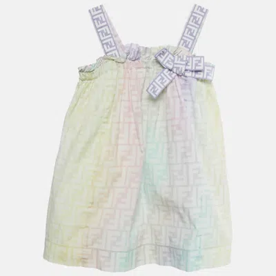 Pre-owned Fendi Multicolor Printed Cotton Bow Detail Sleeveless Dress 18m
