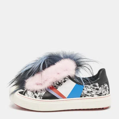 Pre-owned Fendi Multicolor Printed Leather Faux Fur Flynn Low-top Sneakers Size 38