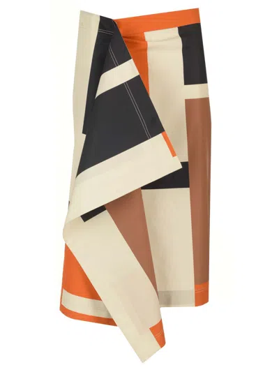 Fendi Multicolor Printed Poplin Skirt In Orange,ash