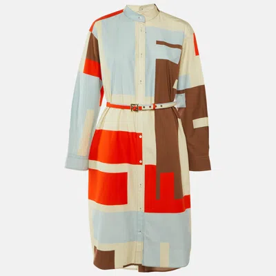Pre-owned Fendi Multicolor Puzzle Print Cotton Shirt Dress M