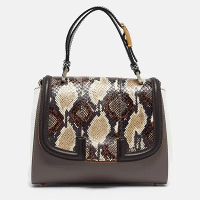 Pre-owned Fendi Multicolor Python And Leather Silvana Top Handle Bag