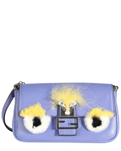 Fendi Multicolor Rabbit Fur, Crystal Embellishments & Nappa Leather Bag Bug  Micro Baguette (authent