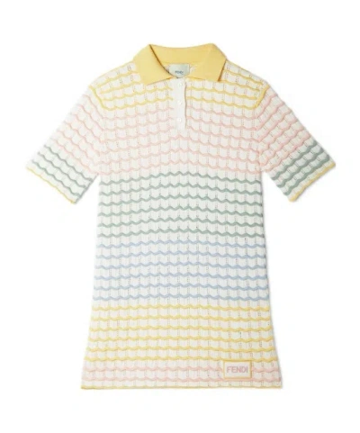 Fendi Multicolor Rainbow Cotton Knit Baby Dress In White