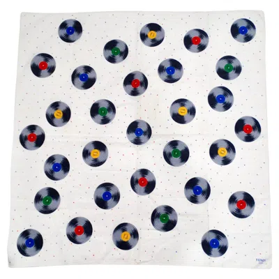 Pre-owned Fendi Multicolor Record Print Cotton Scarf In Gray