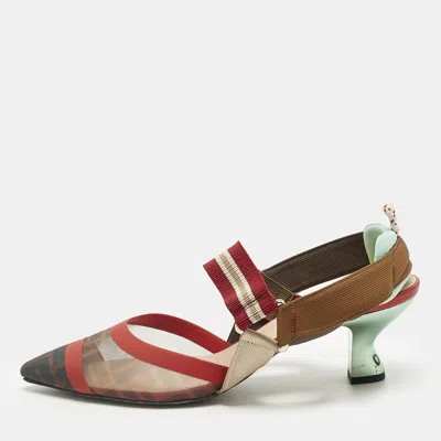 Pre-owned Fendi Multicolor Satin And Velvet Colibri Slingback Pumps Size 40