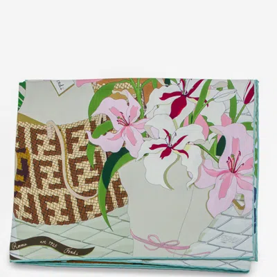 Fendi Multicolor Silk Scarves In White