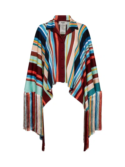 Fendi Multicolor Striped Viscose Knit Poncho Shirt