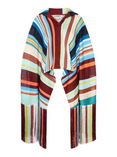Fendi Multicolor Striped Viscose Knit Poncho Shirt In Brown