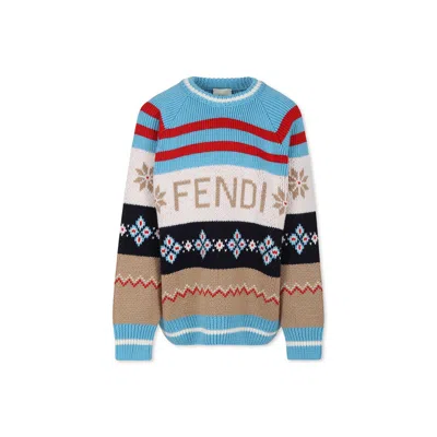 Fendi Multicolor Sweater For Kids With Logo