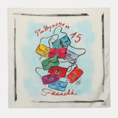 Pre-owned Fendi Multicolor The Baguette Printed Silk Scarf