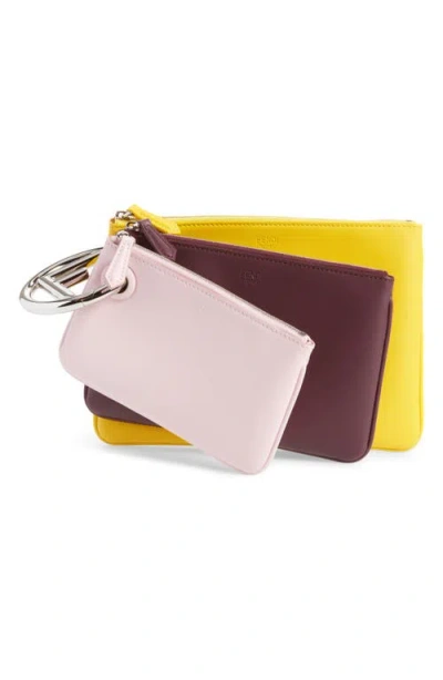 Fendi Multicolor Triplette Set Of Three Leather Pouches In Pink/burgundy/yellow