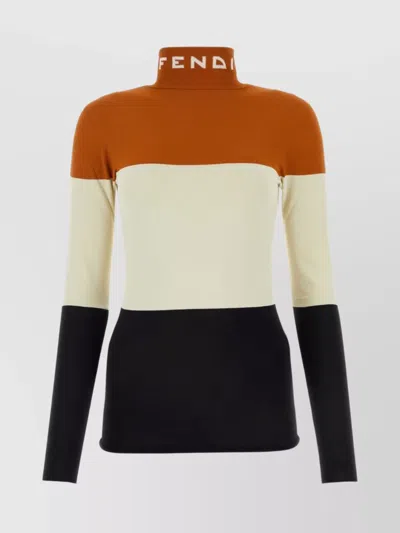 FENDI MULTICOLOR VISCOSE BLEND SWEATER WITH COLOR-BLOCK DESIGN