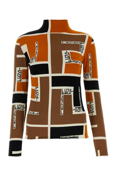 Fendi Ff Puzzle Viscose-blend Sweater In Orange,ash