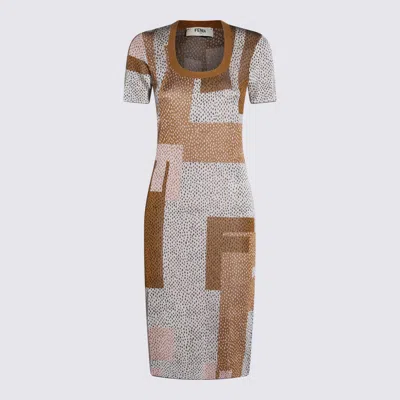 Fendi Multicolour Viscose Jacquard Dress In Neutral