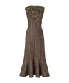 Fendi Embellished Wool-blend Tweed Midi Dress In Brown