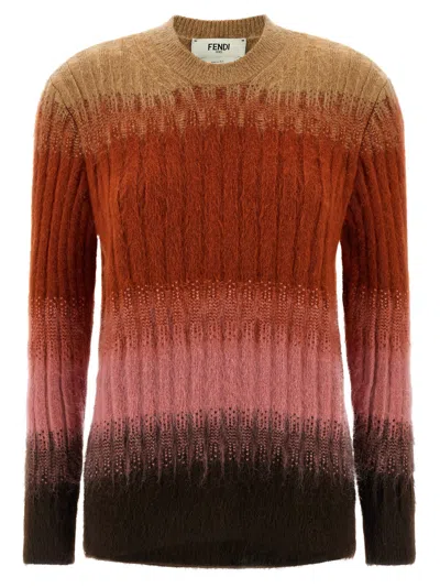 Fendi Ombre Wool Crewneck Sweater In Rust Blush