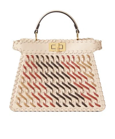 Fendi Multicolor Woven Leather And Suede Bag In Brown