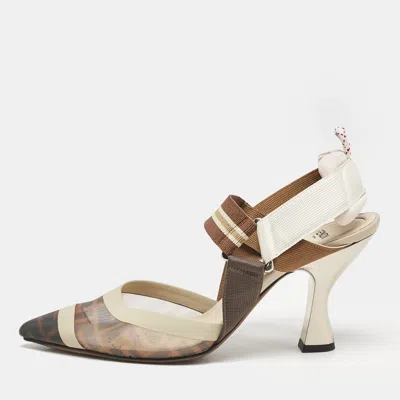 Pre-owned Fendi Multicolor Zucca Mesh And Leather Colibri Pumps Size 37.5