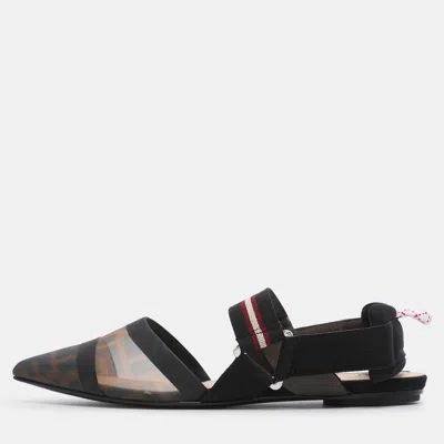 Pre-owned Fendi Multicolor Zucca Mesh And Leather Colibri Slingback Flats Size 36