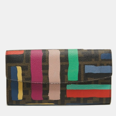 Pre-owned Fendi Multicolor Zucca Print Coated Canvas Flap Continental Wallet