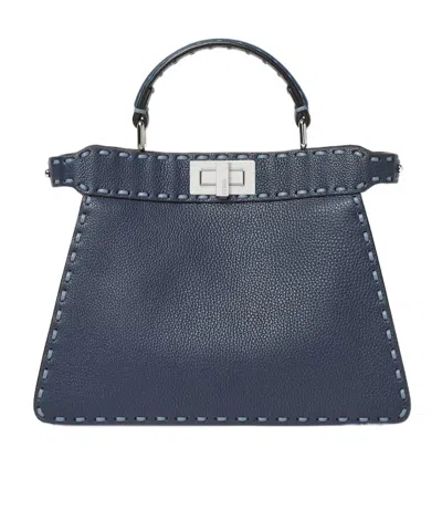 Fendi Multicolored Gray Selleria Bag With 556 Hand-sewn Topstitches In Blue