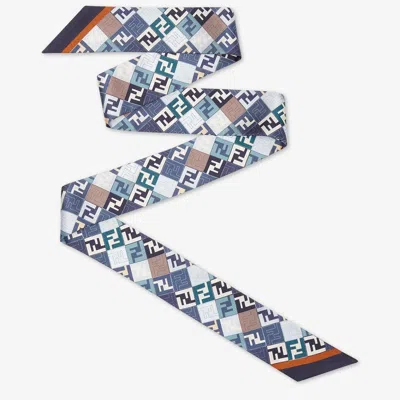 Fendi Multicolour Blue Silk Bandeau With Ff Logo Women