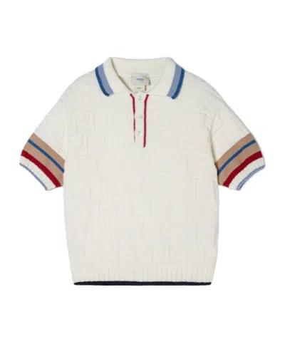 Fendi Kids' Multicolour Cotton Knit Junior Polo Shirt In White