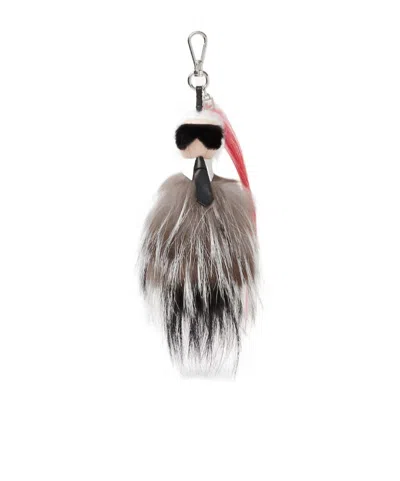 Fendi Multicolour Fox Fur And Mink Charm In Gray