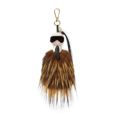 Fendi Multicolour Fox Fur And Mink Charm In Brown