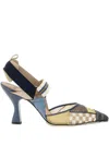 Fendi Multicolour Mesh Medium-heeled Hummingbird Slingbacks Shoes In Blue