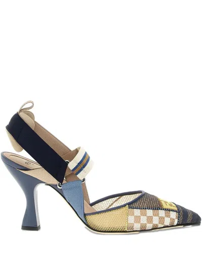 Fendi Multicolour Mesh Medium-heeled Hummingbird Slingbacks Shoes In Blue