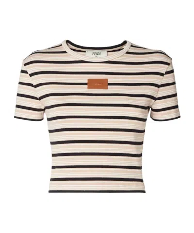 Fendi Multicolour Striped Cotton Jumper In Neutral