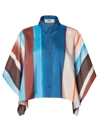 Fendi Multicolour Striped Silk Shirt In Animal Print