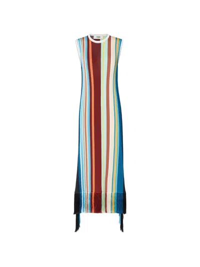 Fendi Multicolour Striped Viscose-yarn Dress In Blue