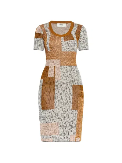 Fendi Multicolour Viscose Jacquard Dress In Neutral