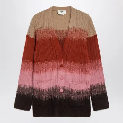 FENDI FENDI MULTICOLOURED MOHAIR AND WOOL CARDIGAN WOMEN