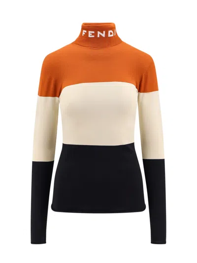 Fendi Logo-intarsia Colour-block Jumper In Multi