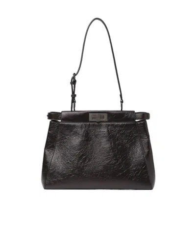 Fendi My Peekaboo Medium Crackled Black Leather Bag
