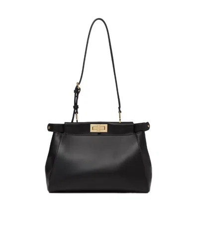 Fendi My Peekaboo Small Black Leather Bag In Blue
