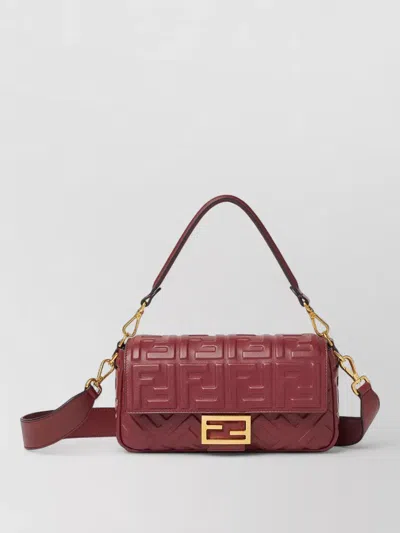 Fendi Mykonos Baguette Shoulder Bag Gold Hardware In Red