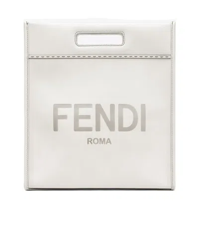 Fendi N-s Embossed Logo Tote Bag In Gray