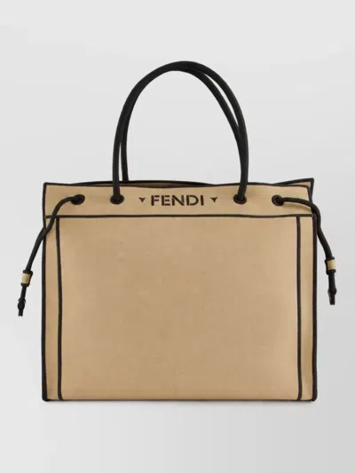 Fendi Na Large Embroidered Canvas Tote Bag In Brown