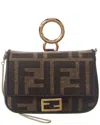 Fendi Nano Baguette Charm Charm In Brown Ff Jacquard Fabric In Burgundy