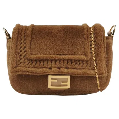 Pre-owned Fendi Nano Baguette Charm Brown Mink Fur With Chain