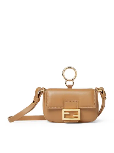 Fendi Nano Baguette Charm In Beige Nappa In Brown